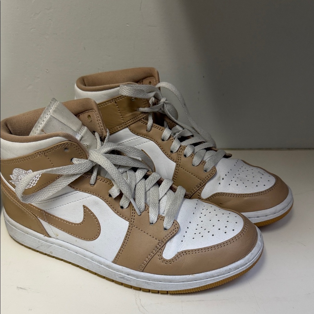 Woman White and Tan High-Top Sneakers